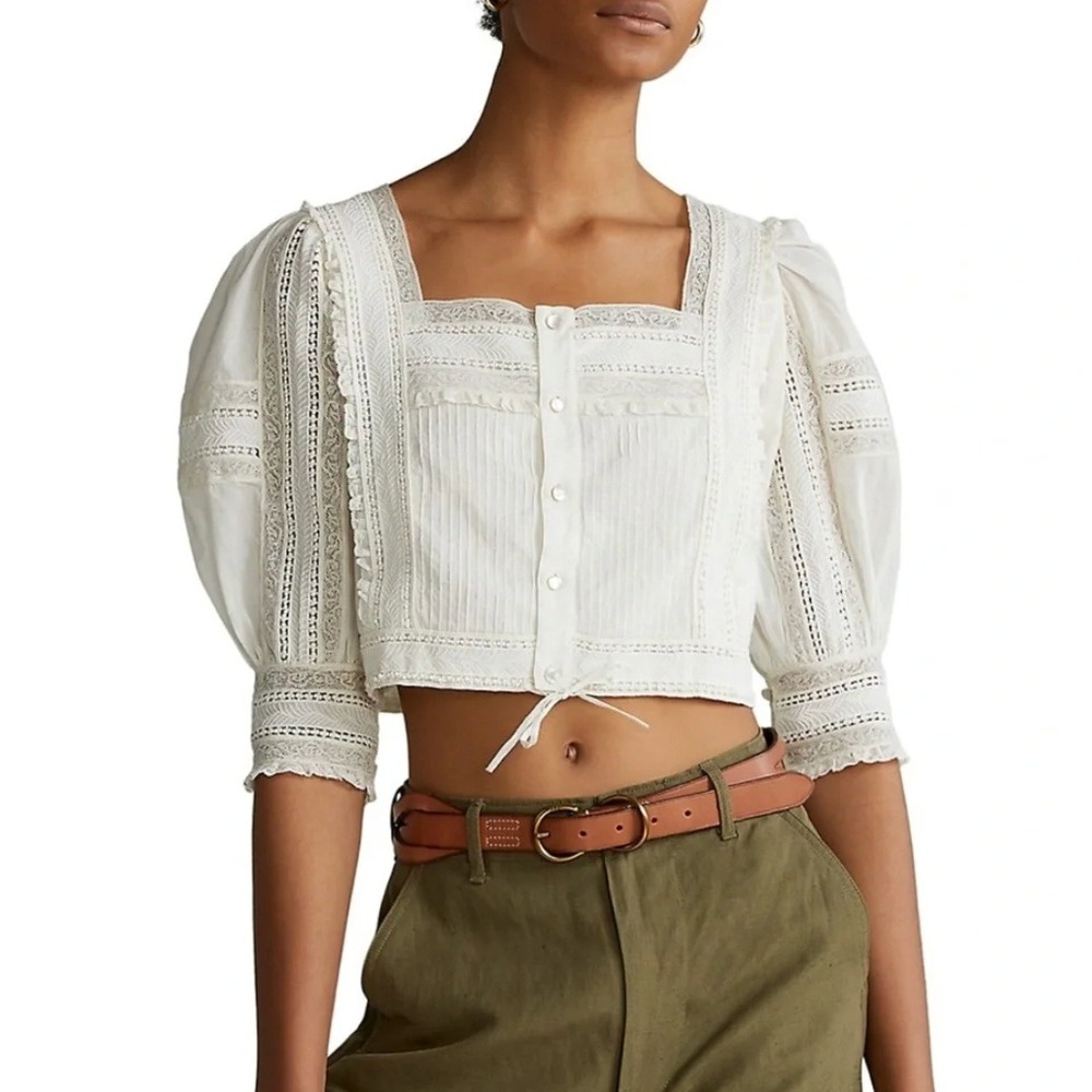 Polo Ralph Lauren Antique White Lace Cotton Voile Blouse NWOT RIPPED TAG size 2